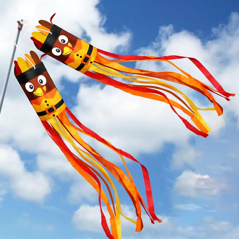 Partyprops 2Pcs 55 Inch Fall Thanksgiving Turkey Windsocks Decoration - Fall Thanksgiving Decorations - Thanksgiving Party Home Farmhouse Yard Wind Sock Outdoor Hanging Decor - Image 2